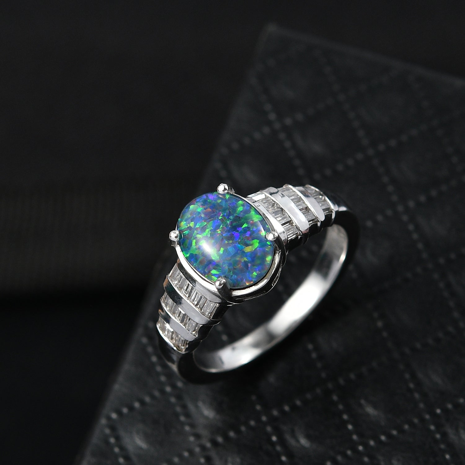 Close Out Deal- D'Joy Australian Boulder Opal and Moissanite Ring in Rhodium Overlay Sterling Silver 1.68 Ct. V32513071 3