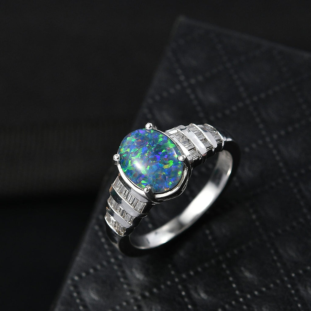 Close Out Deal- D'Joy Australian Boulder Opal and Moissanite Ring in Rhodium Overlay Sterling Silver 1.68 Ct._8421093_2
