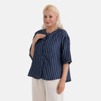 La Marey Striped Lyocell Denim Smock Top (Size M, 12 to 14) - Dark Blue_8421545