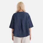 La Marey Striped Lyocell Denim Smock Top (Size M, 12 to 14) - Dark Blue_8421545_2