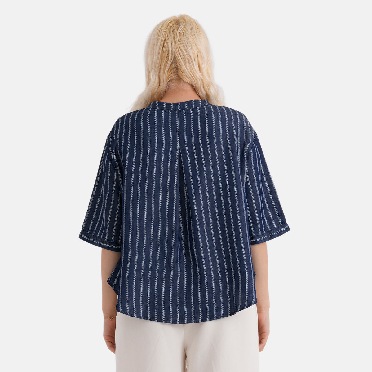 La Marey Striped Lyocell Denim Smock Top (Size M, 12 to 14) - Dark Blue V32622221 3