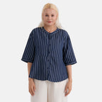 La Marey Striped Lyocell Denim Smock Top (Size M, 12 to 14) - Dark Blue_8421545_4