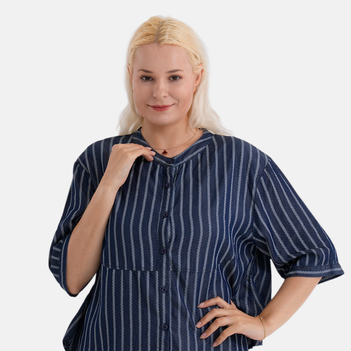 La Marey Striped Lyocell Denim Smock Top (Size M, 12 to 14) - Dark Blue V32622221 6