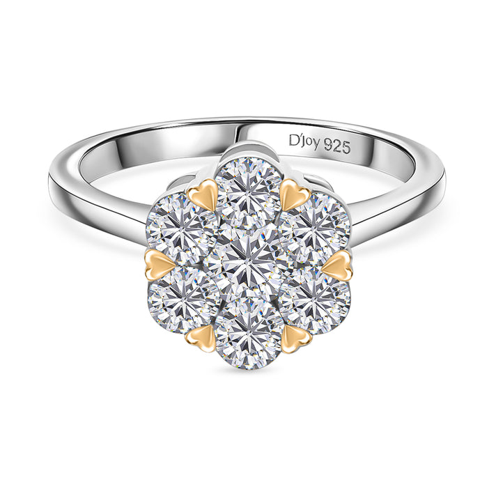 D'Joy Moissanite Floral Ring in Yellow Gold Plated and Platinum Overlay Sterling Silver 1.28 Ct. 8421643 1