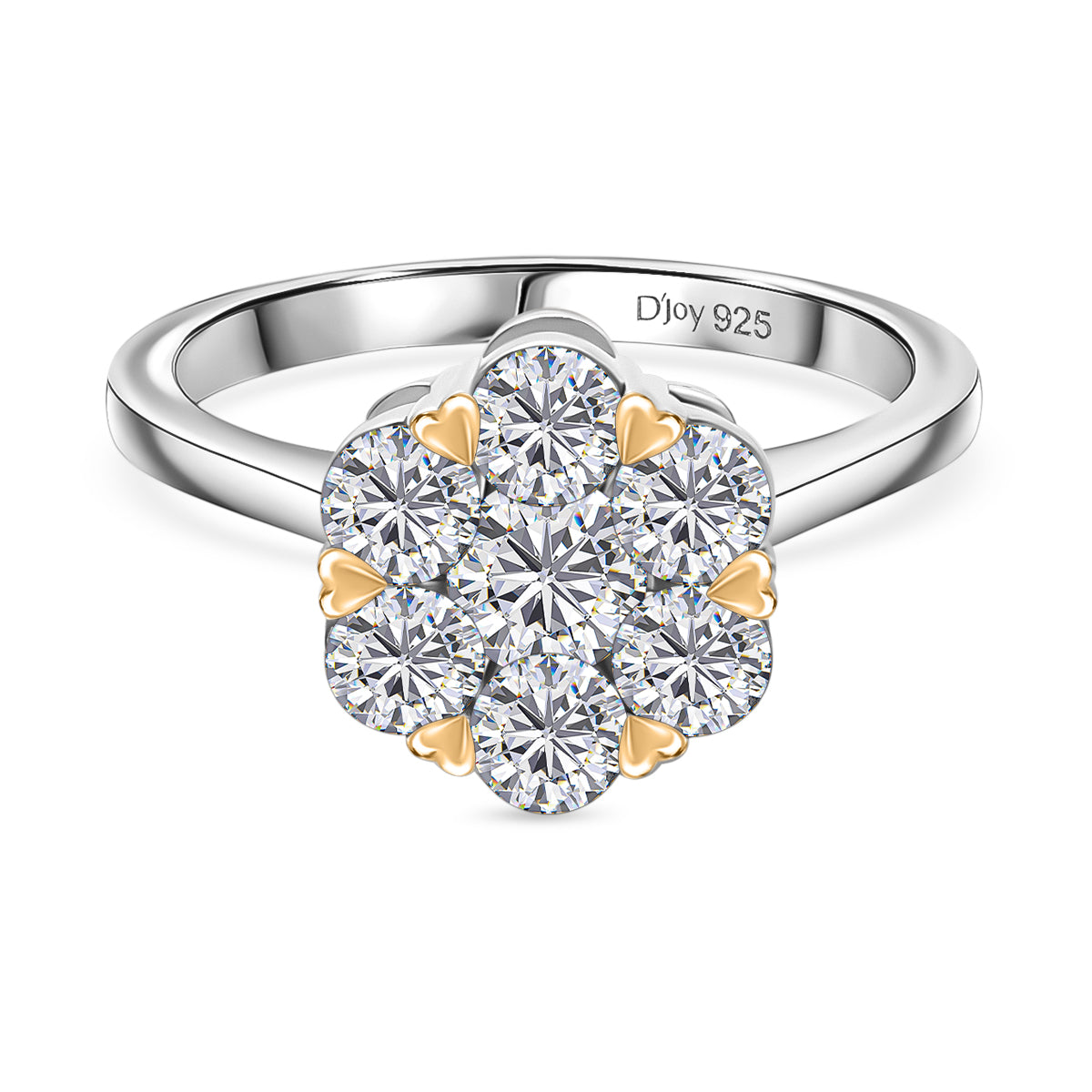 D'Joy Moissanite Floral Ring in Yellow Gold Plated and Platinum Overlay Sterling Silver 1.28 Ct. V32519954 0