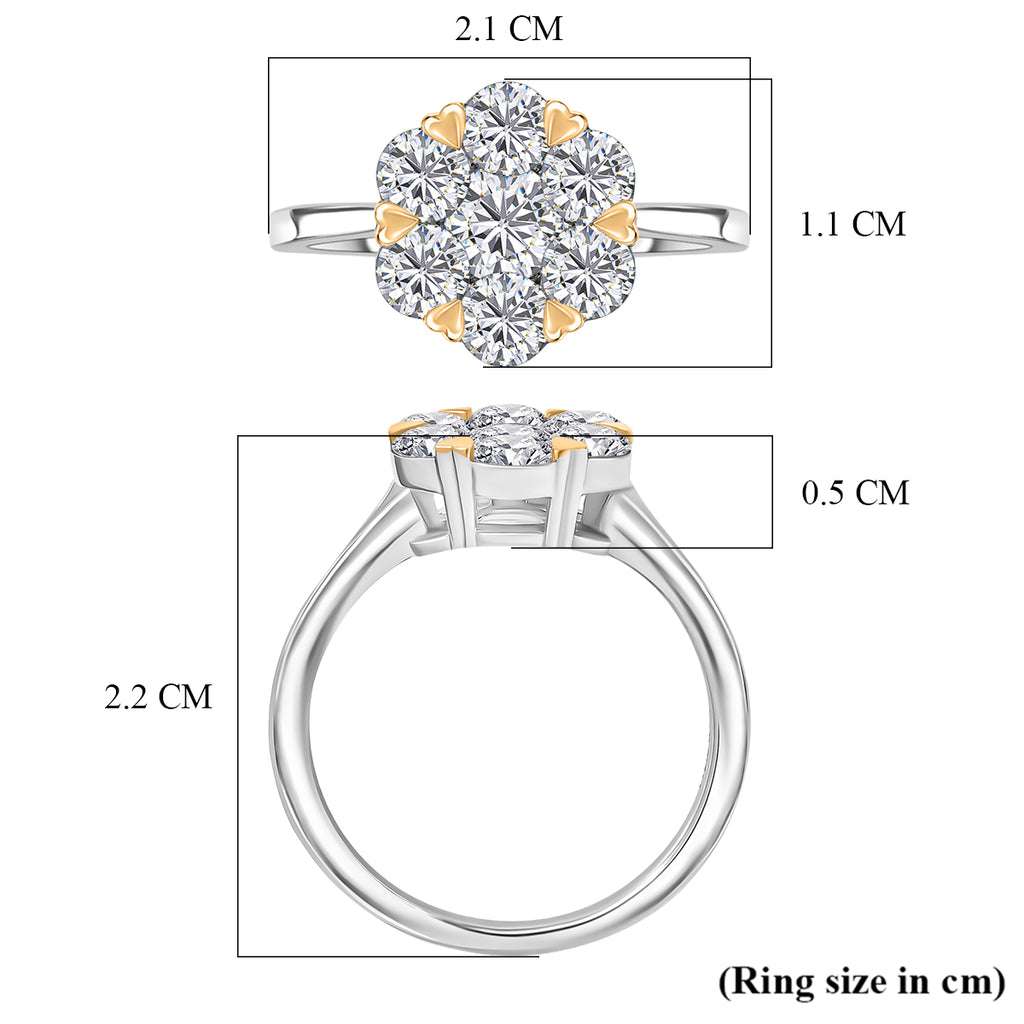 D'Joy Moissanite Floral Ring in Yellow Gold Plated and Platinum Overlay Sterling Silver 1.28 Ct._8421714_5