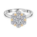 D'Joy Moissanite Floral Ring in Yellow Gold Plated and Platinum Overlay Sterling Silver 1.28 Ct._8421715