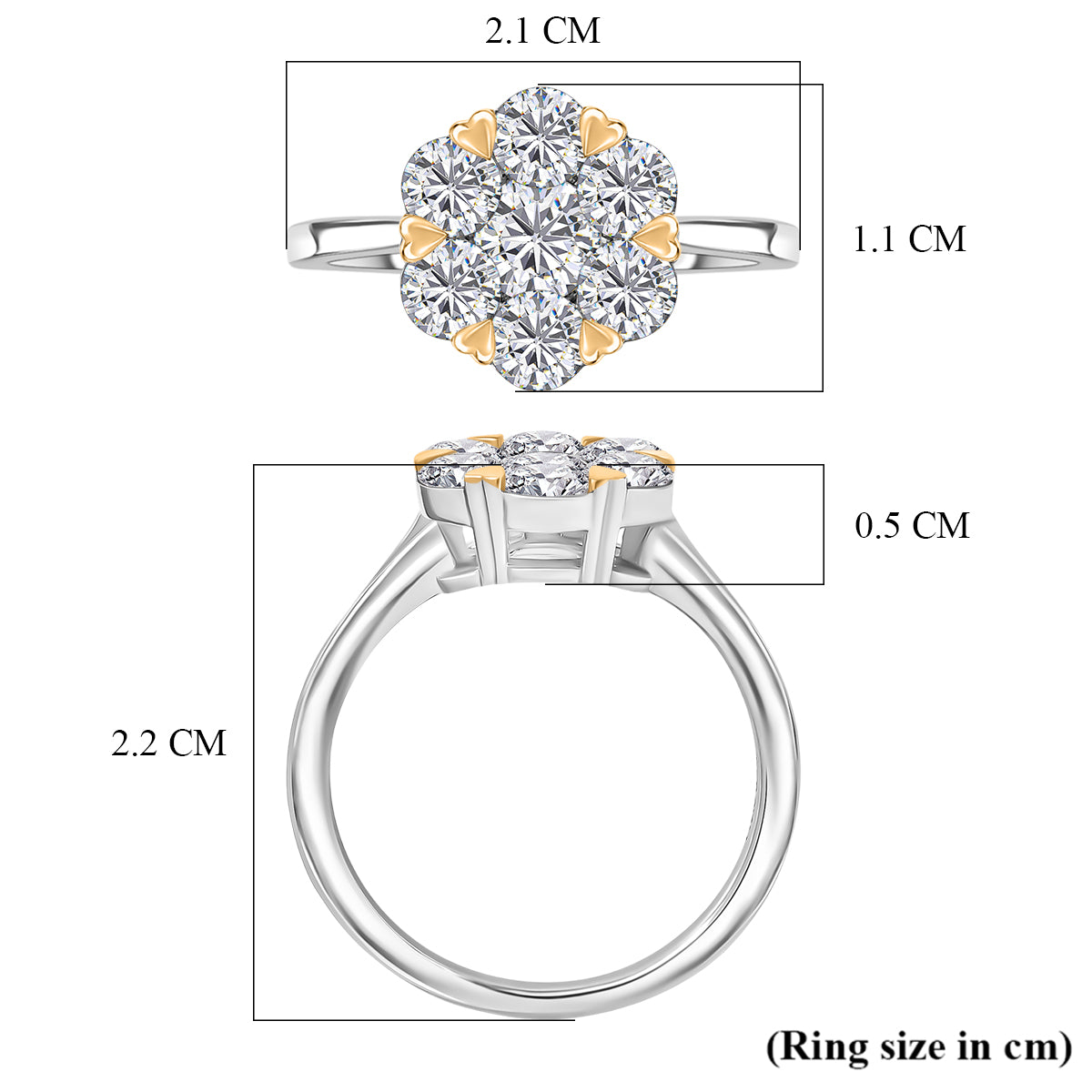 D'Joy Moissanite Floral Ring in Yellow Gold Plated and Platinum Overlay Sterling Silver 1.28 Ct. V32529108 6