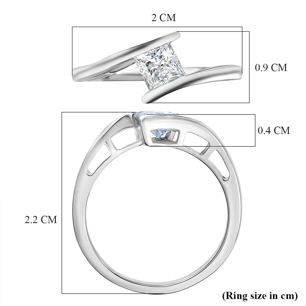 Royal Bali Collection - D'Joy Moissanite Solitaire Bypass Ring in Platinum Overlay Sterling Silver_8421722_5