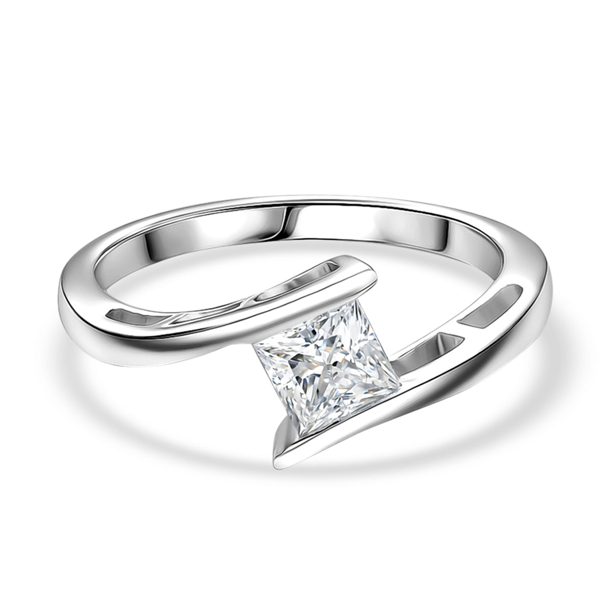 D'Joy Moissanite Bypass Solitaire Ring in Platinum Overlay Sterling Silver V32523907 0