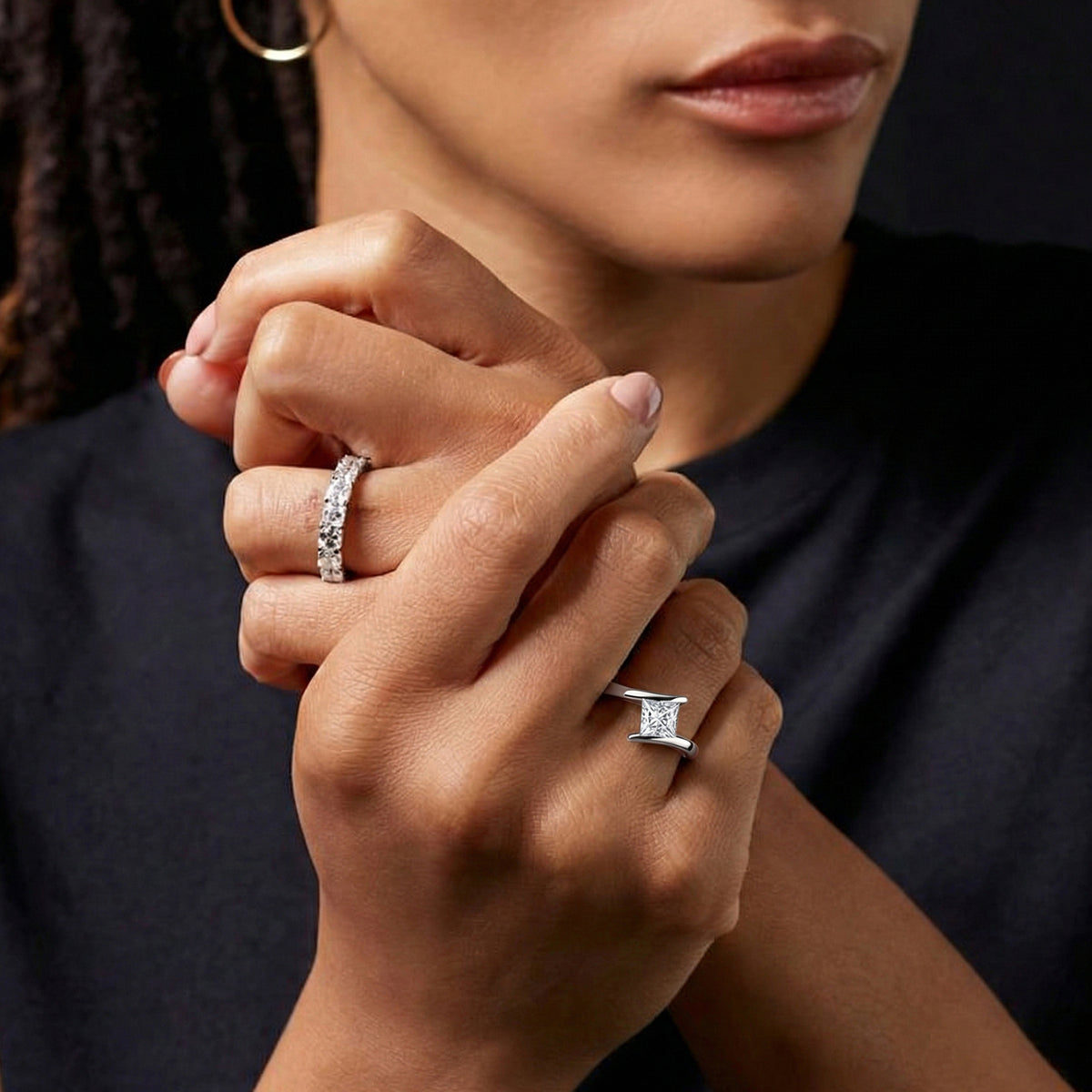 D'Joy Moissanite Bypass Solitaire Ring in Platinum Overlay Sterling Silver V32513806 4