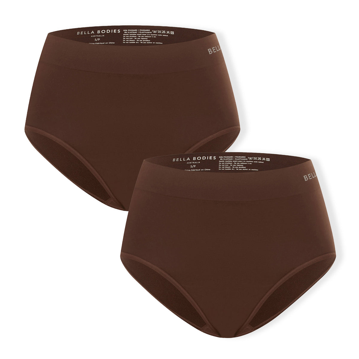 Bella Bodies Pack of 2 - Seamless High-Waisted Quick Dry Travel Brief (Size XL) - Espresso 8421752 0