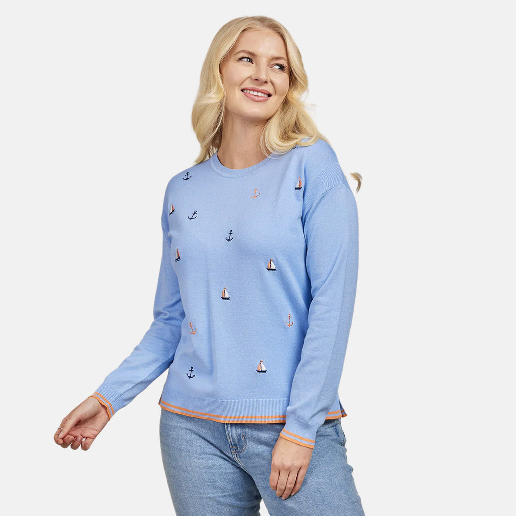 Mudflower Boat And Anchor Embroidery Jumper (Size 10) - Blue_8421840