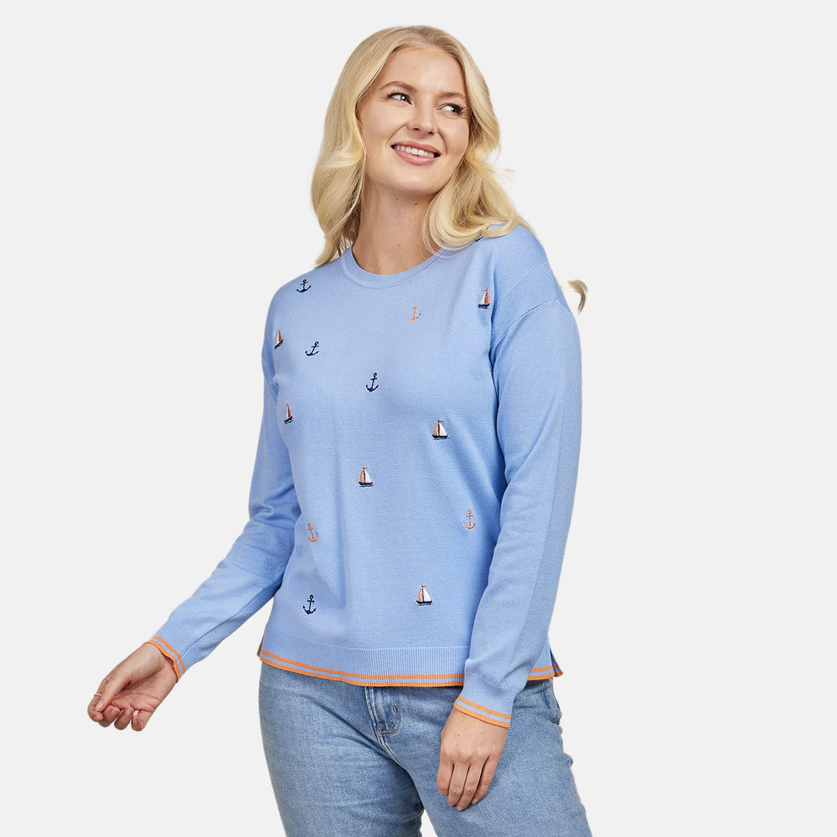 Mudflower Boat And Anchor Embroidery Jumper (Size 10) - Blue V32521478 0
