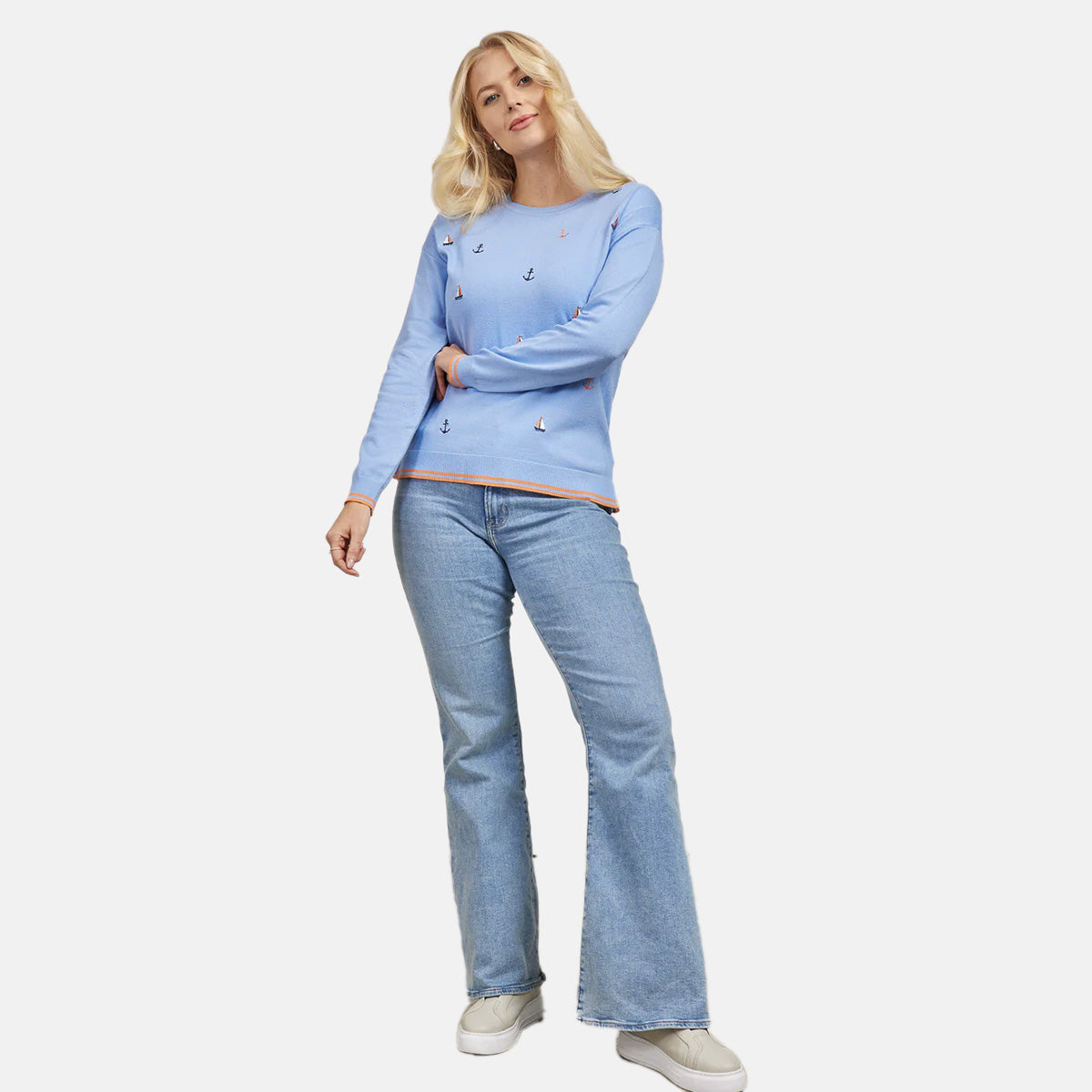 Mudflower Boat And Anchor Embroidery Jumper (Size 10) - Blue V32521478 1