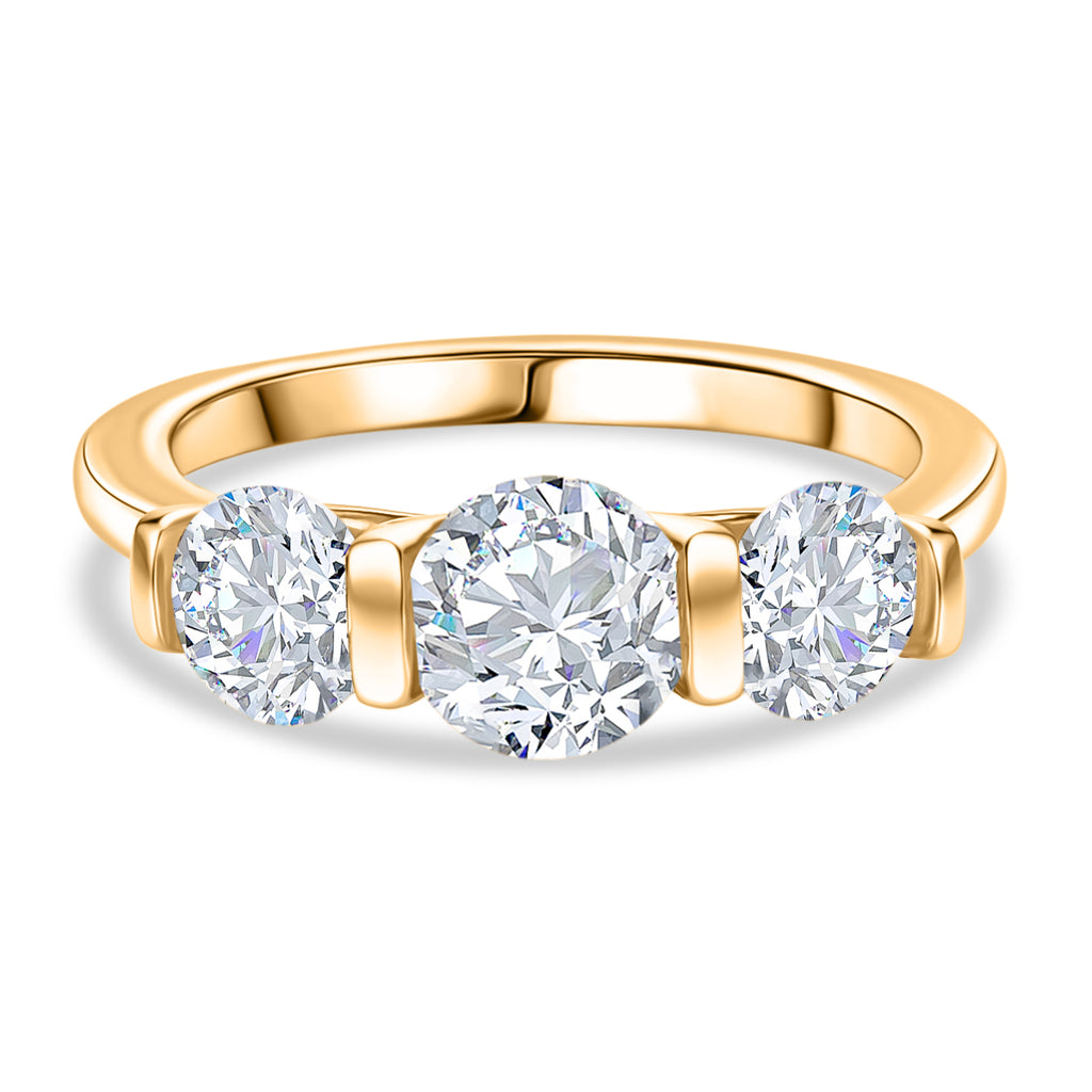 D'Joy Moissanite 3 Stone Ring in Yellow Gold Plated Sterling Silver 1.71 Ct._8421890