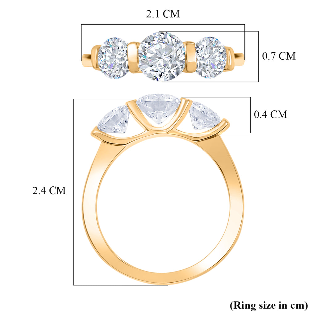 D'Joy Moissanite 3 Stone Ring in Yellow Gold Plated Sterling Silver 1.71 Ct._8421890_5