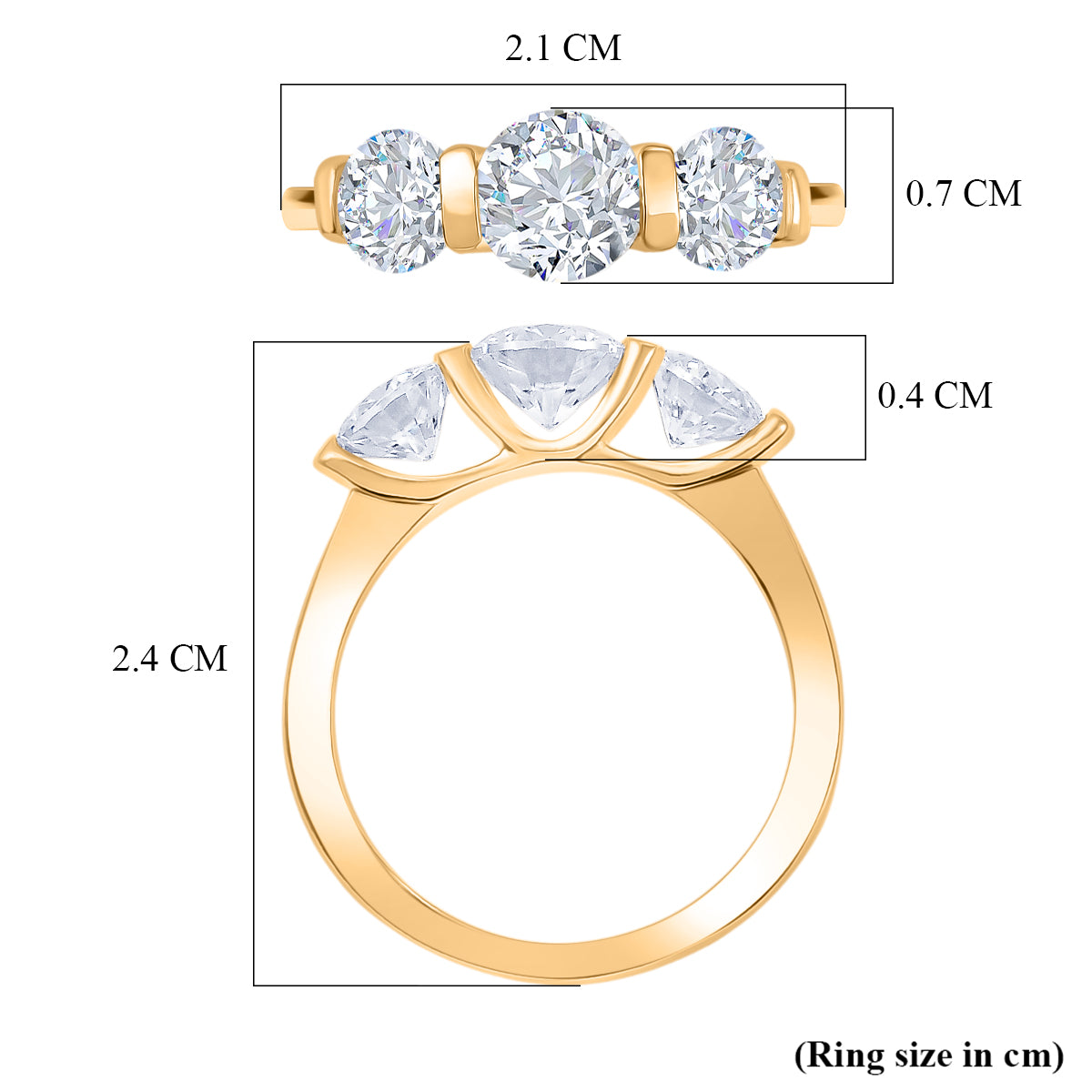 D'Joy Moissanite 3 Stone Ring in Yellow Gold Plated Sterling Silver 1.71 Ct. 8421890 5