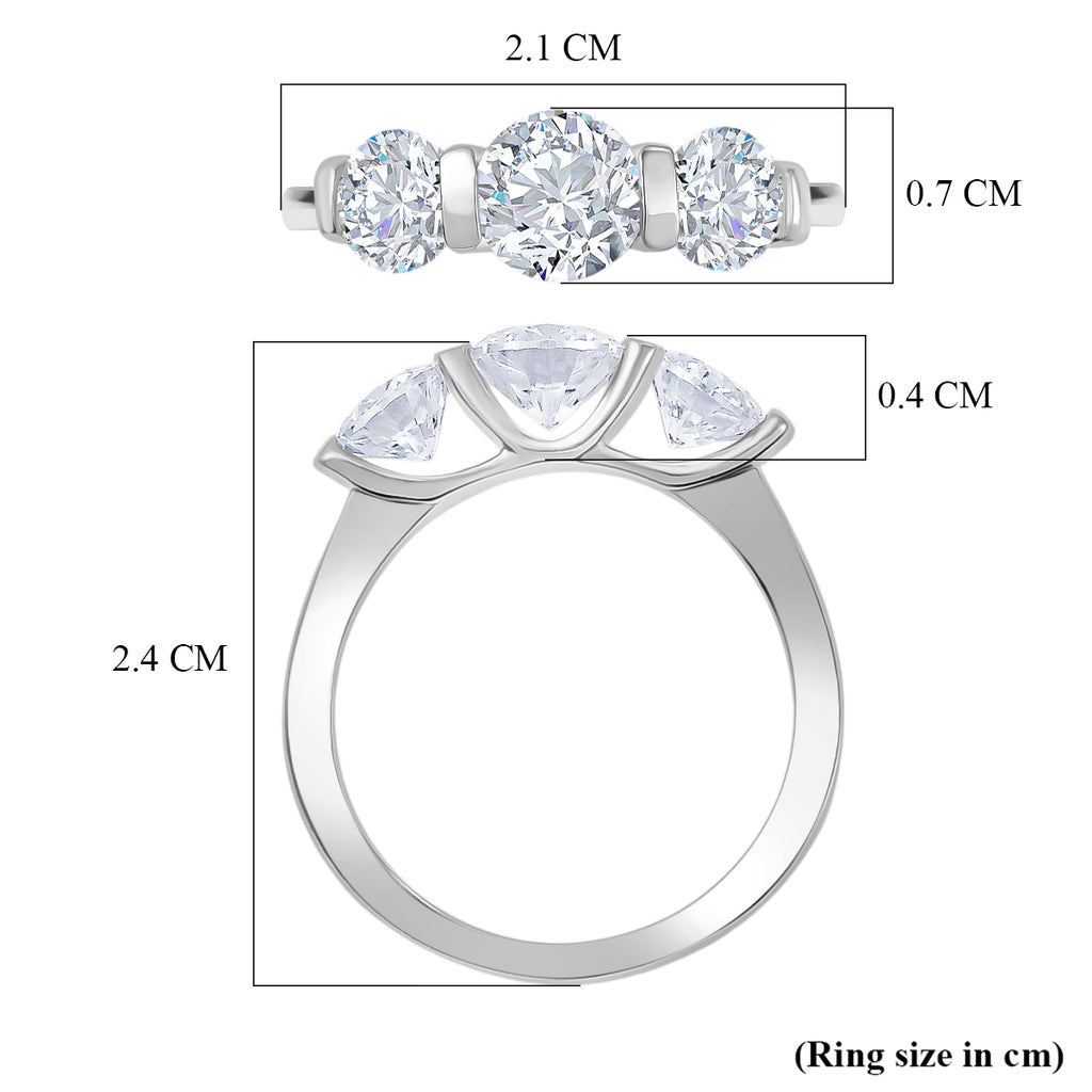 D'Joy Moissanite Trilogy Ring in Platinum Overlay Sterling Silver 1.71 Ct._8421901_5
