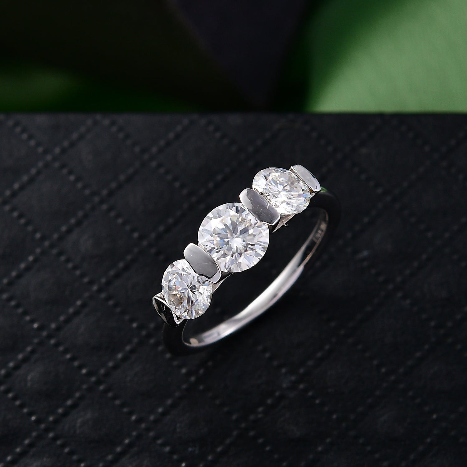D'Joy Moissanite Trilogy Ring in Platinum Overlay Sterling Silver 1.71 Ct. V32528844 3