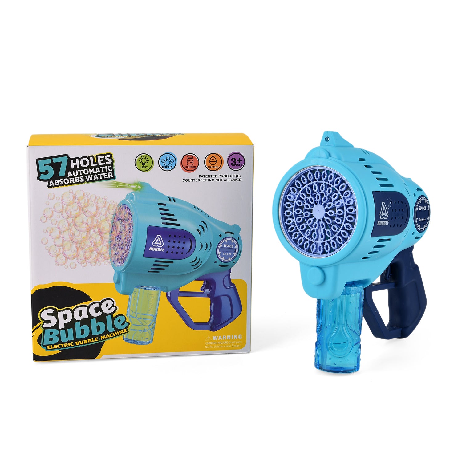 57-Hole Automatic Bubble Blaster - Blue Rechargeable Space Jet Machine with 3.7V Battery &amp; 150ml Solution V32512413 0