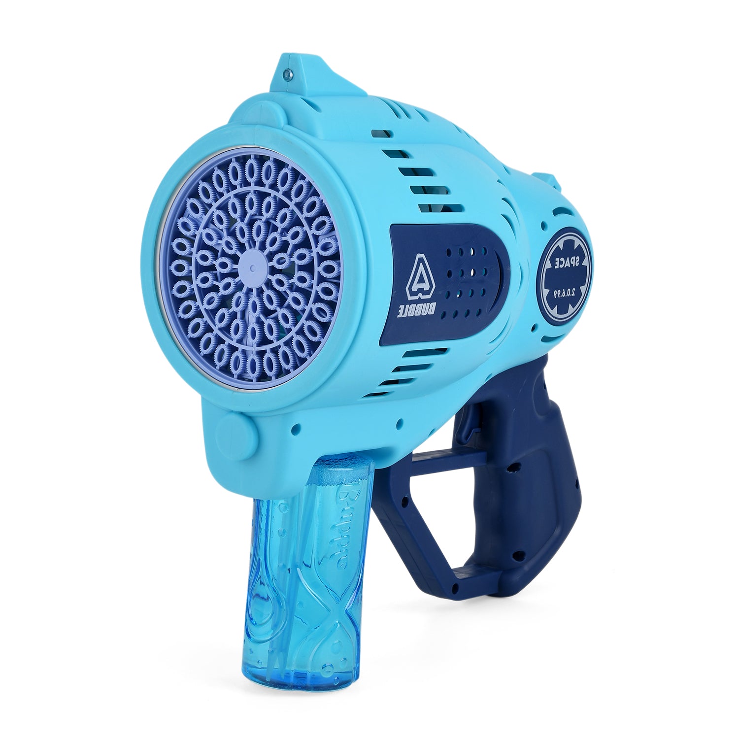 57-Hole Automatic Bubble Blaster - Blue Rechargeable Space Jet Machine with 3.7V Battery &amp; 150ml Solution V32512413 2