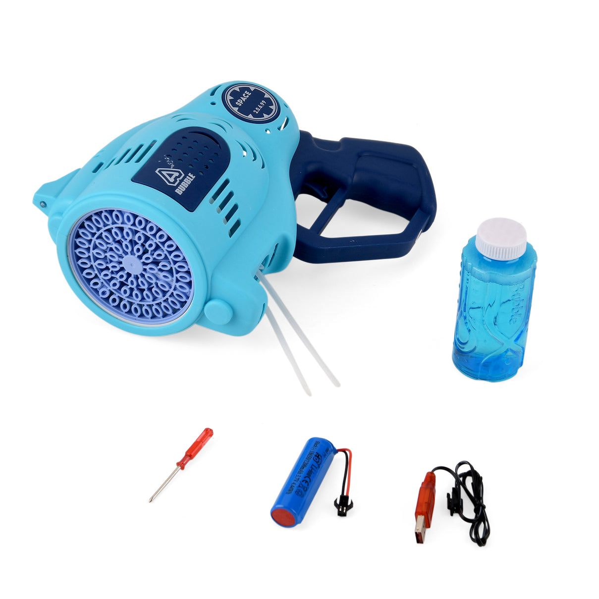 57-Hole Automatic Bubble Blaster - Blue Rechargeable Space Jet Machine with 3.7V Battery &amp; 150ml Solution V32512413 6
