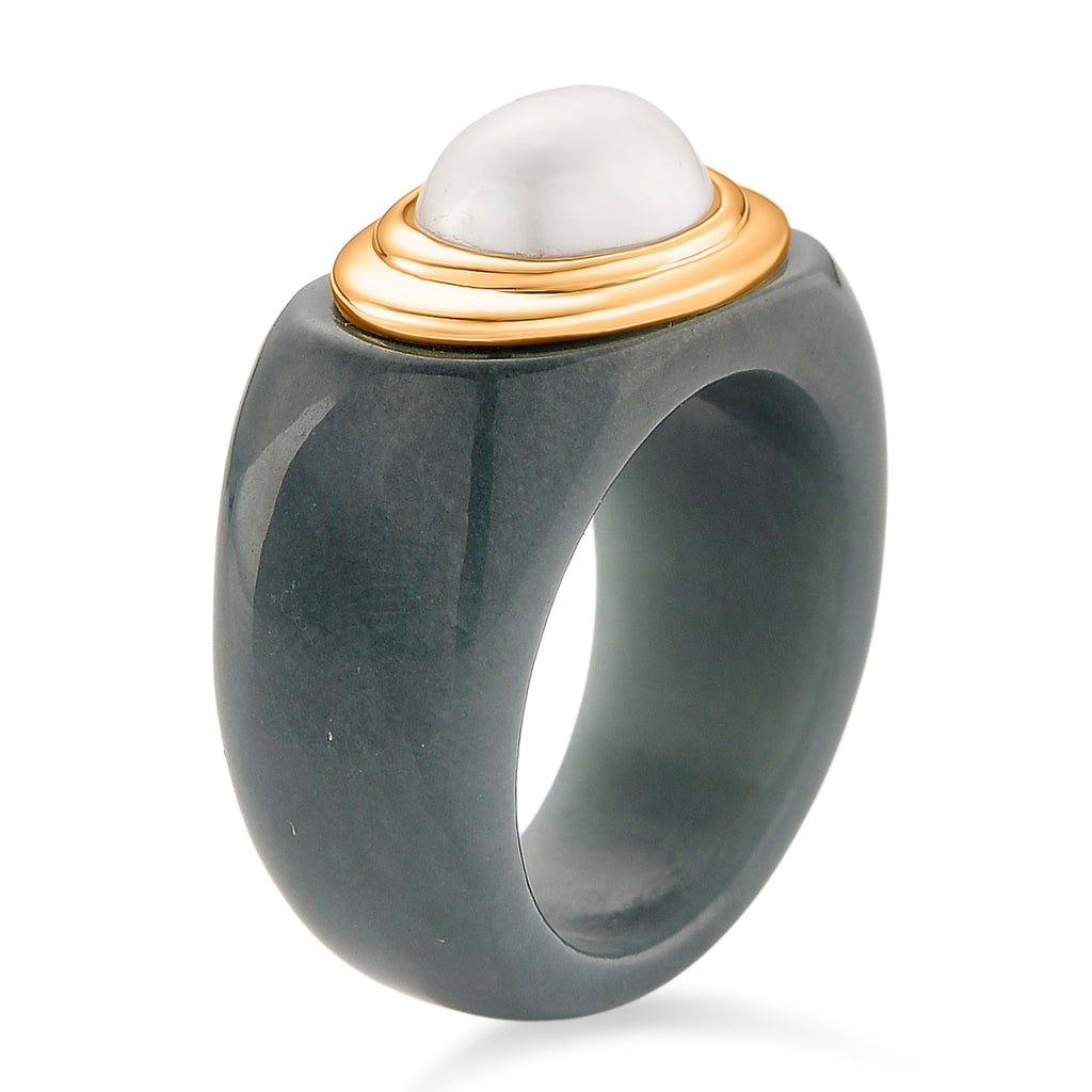 D'Joy White Mabe Pearl & Natural Jadeite Band Ring in Yellow Gold Plated Sterling Silver 38.80 Ct._8422047_3