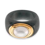 D'Joy White Mabe Pearl & Natural Jadeite Band Ring in Yellow Gold Plated Sterling Silver 38.80 Ct._8422050