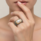 D'Joy White Mabe Pearl & Natural Jadeite Band Ring in Yellow Gold Plated Sterling Silver 38.80 Ct._8422050_1