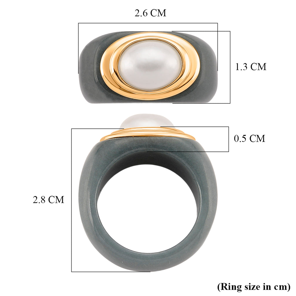 D'Joy White Mabe Pearl & Natural Jadeite Band Ring in Yellow Gold Plated Sterling Silver 38.80 Ct._8422050_5