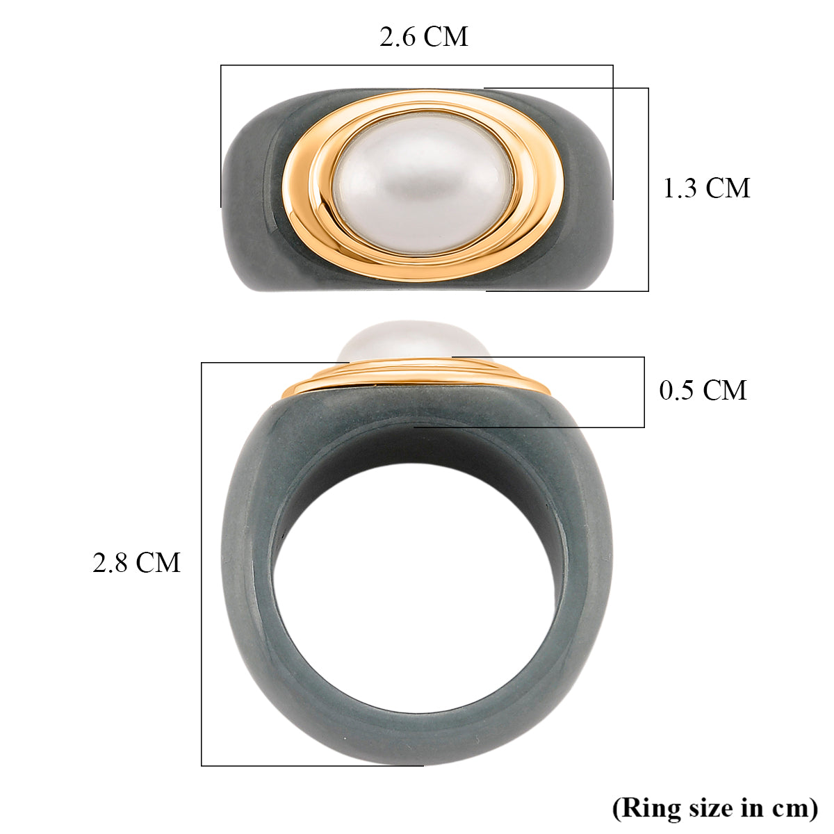 D'Joy White Mabe Pearl &amp; Natural Jadeite Band Ring in Yellow Gold Plated Sterling Silver 38.80 Ct. V32514753 5