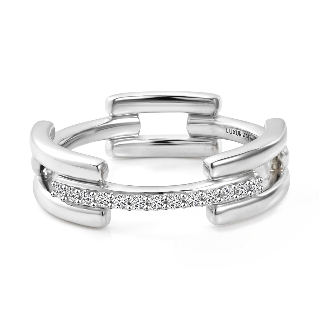 Luxuriant - SI-G/H Lab Grown Diamond Link Band Ring in Rhodium Overlay Sterling Silver_8422299