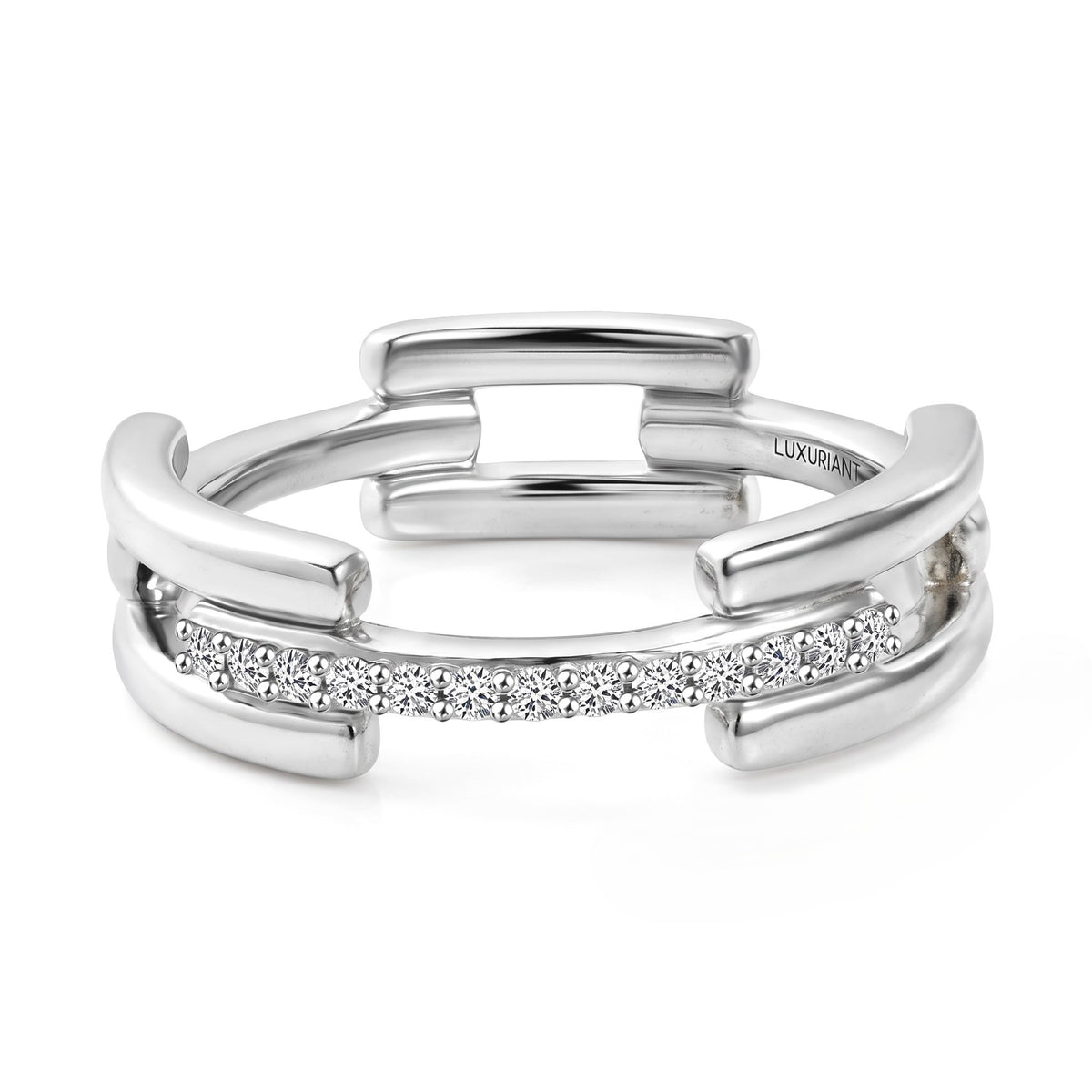 D'Joy Lab Grown Diamond Link Band Ring in Rhodium Overlay Sterling Silver (SI-G-H) V32724504 0