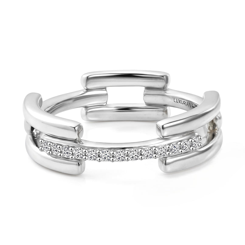 Luxuriant - SI-G/H Lab Grown Diamond Link Band Ring in Rhodium Overlay Sterling Silver_8422303