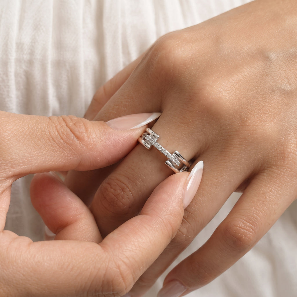Luxuriant - SI-G/H Lab Grown Diamond Link Band Ring in Rhodium Overlay Sterling Silver_8422303_2