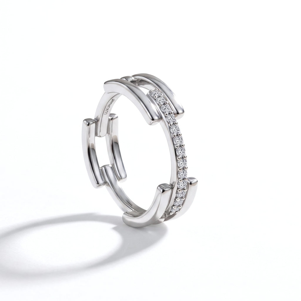 Luxuriant - SI-G/H Lab Grown Diamond Link Band Ring in Rhodium Overlay Sterling Silver_8422303_3