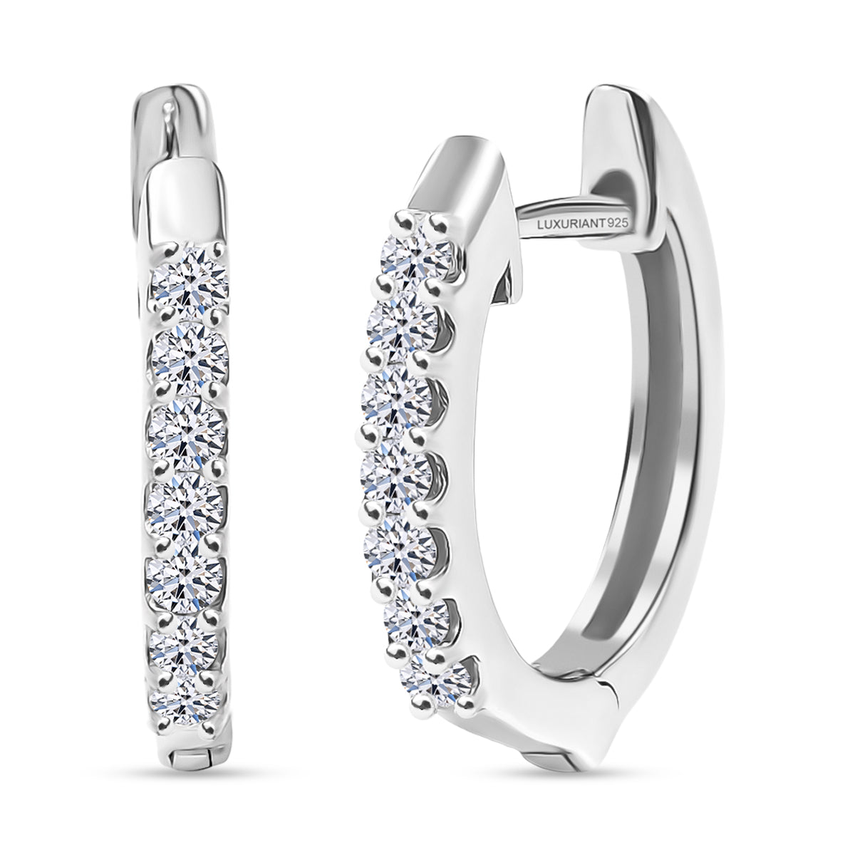LUXURIANT Lab Grown Diamond Full Hoop Earring in Rhodium Overlay Sterling Silver (SI-G-H) 8422340 0
