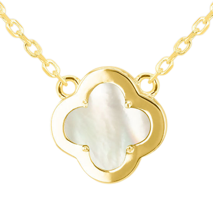 Mother Of Pearl, Cubic Zirconia Clover Reversible Necklace (Size - 18 Inch with Ext) with Lobster Clasp in Gold Plated Sterling Silver 8422388 2