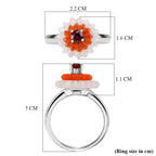 D'Joy Red Garnet, Dyed White Jade & Dyed Red Jade Floral Cluster Ring in Rhodium Overlay Sterling Silver 9.15 Ct._8422431_5