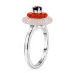 D'Joy Red Garnet, Dyed White Jade & Dyed Red Jade Floral Cluster Ring in Rhodium Overlay Sterling Silver 9.15 Ct._8422433_3