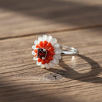D'Joy Red Garnet, Dyed White Jade & Dyed Red Jade Floral Cluster Ring in Rhodium Overlay Sterling Silver 9.15 Ct._8422434_1