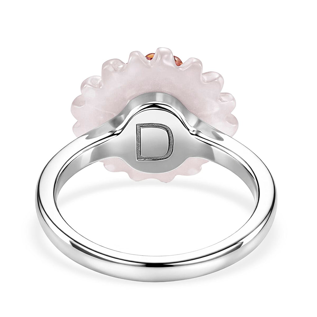 D'Joy Red Garnet, Dyed White Jade & Dyed Red Jade Floral Cluster Ring in Rhodium Overlay Sterling Silver 9.15 Ct._8422434_4