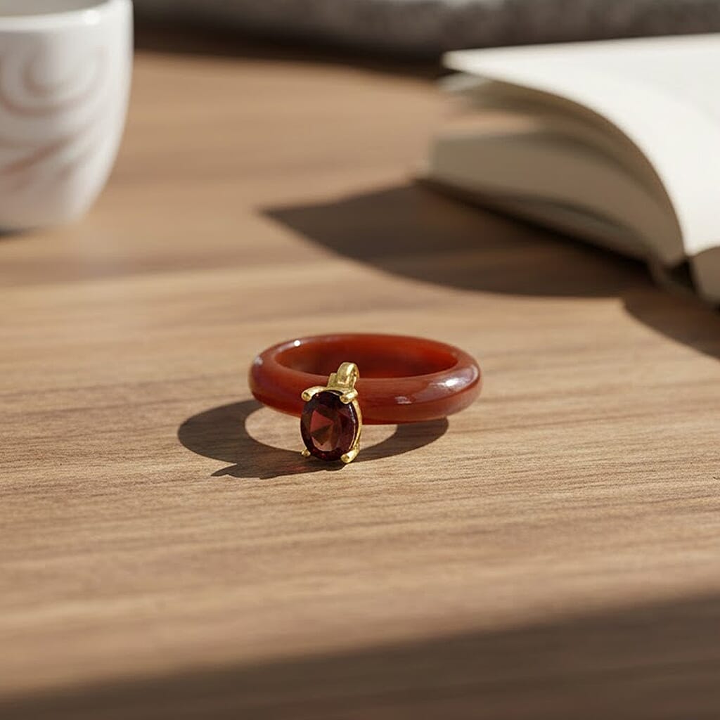 D'Joy Enhanced Red Jade &amp; Rhodolite Garnet Solitaire Band Ring in Yellow Gold Plated Sterling Silver 14.10 Ct. 8422441 2