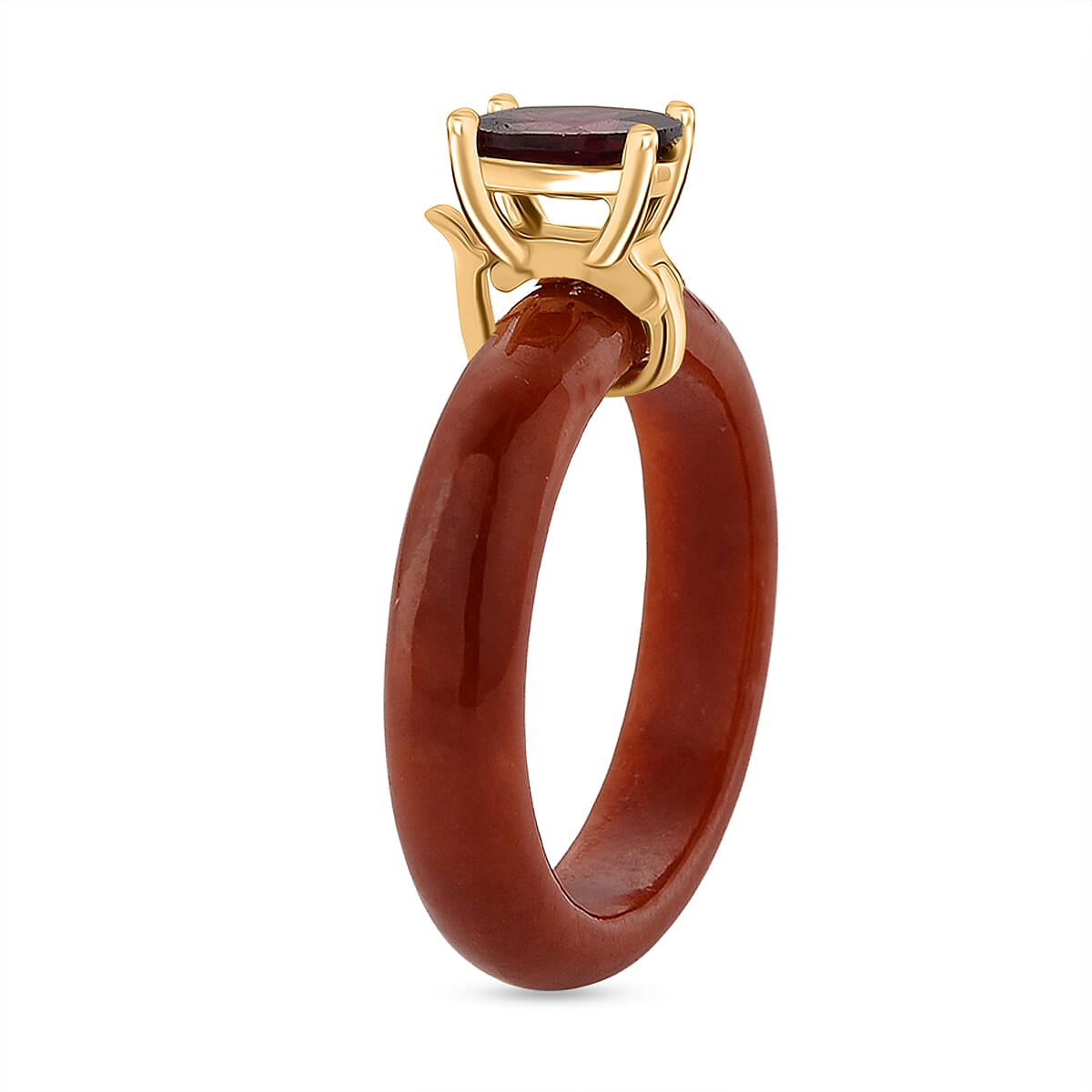 D'Joy Enhanced Red Jade &amp; Rhodolite Garnet Solitaire Band Ring in Yellow Gold Plated Sterling Silver 14.10 Ct. 8422441 4