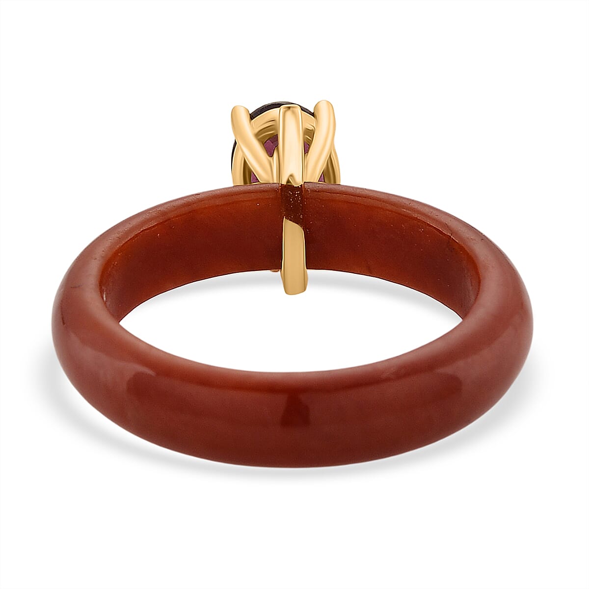 D'Joy Enhanced Red Jade &amp; Rhodolite Garnet Solitaire Band Ring in Yellow Gold Plated Sterling Silver 14.10 Ct. 8422441 5