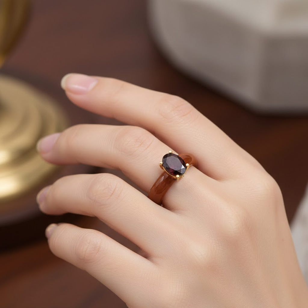 D'Joy Enhanced Red Jade &amp; Rhodolite Garnet Solitaire Band Ring in Yellow Gold Plated Sterling Silver 14.10 Ct. 8422442 3