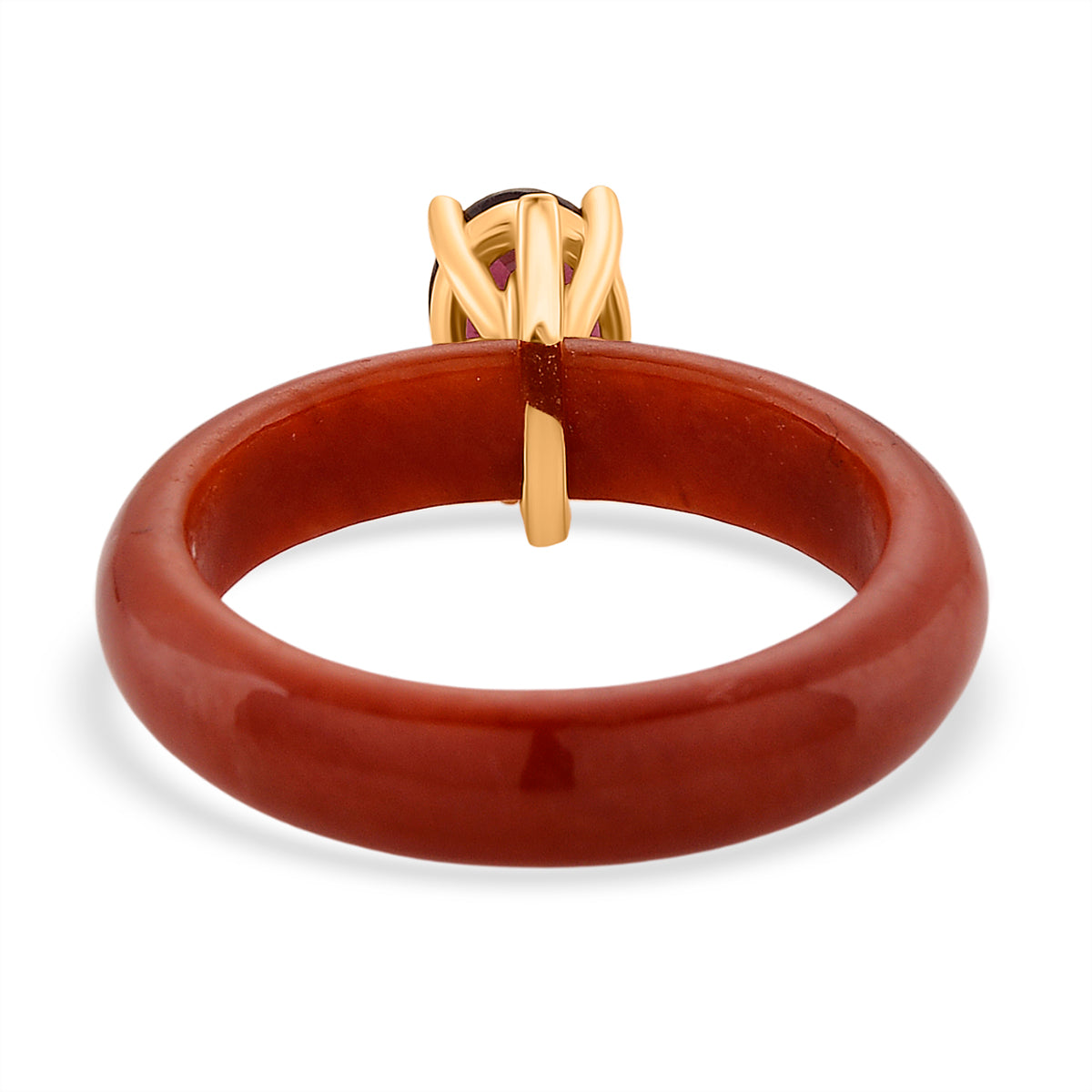 D'Joy Enhanced Red Jade &amp; Rhodolite Garnet Solitaire Band Ring in Yellow Gold Plated Sterling Silver 14.10 Ct. 8422442 5