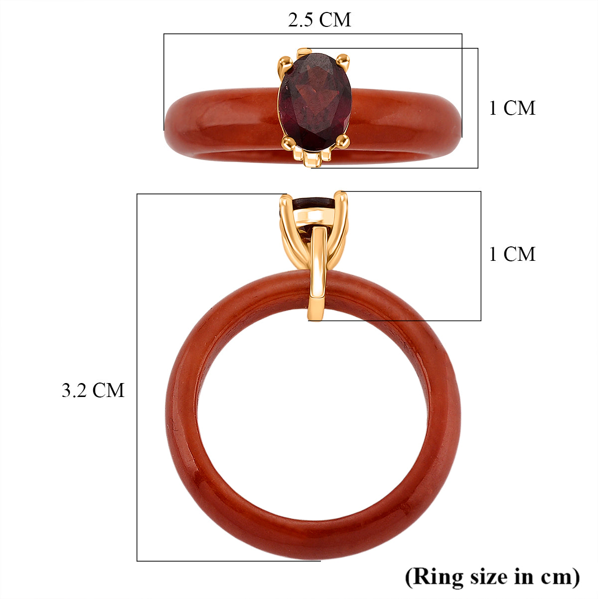 D'Joy Enhanced Red Jade &amp; Rhodolite Garnet Solitaire Band Ring in Yellow Gold Plated Sterling Silver 14.10 Ct. 8422442 6