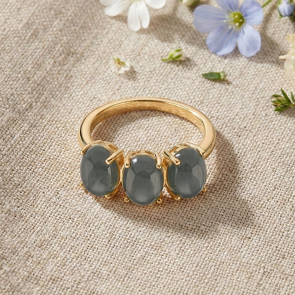 D'Joy Natural Jadeite Trilogy Ring in Yellow Gold Plated Sterling Silver 5.00 Ct. V32527311 3